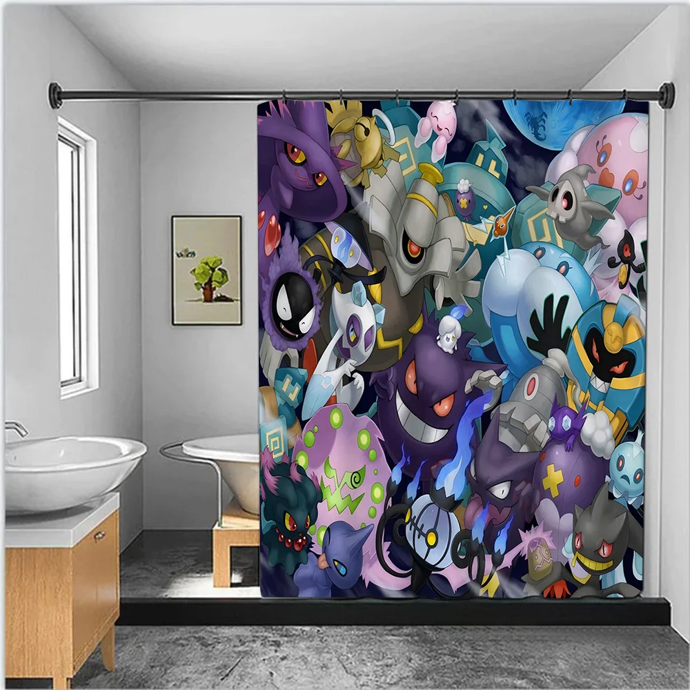 P-Pokemons G-Gengars Shower Curtain Waterproof Polyester Fabric Paint Bath Curtains Home Bathroom Decor Curtain With Hook