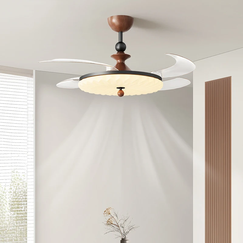 

Antique Fan Light Dining Room Bedroom Retro Walnut Color Invisible Fan Living Room Eye Protection Smart Ceiling Fan Light