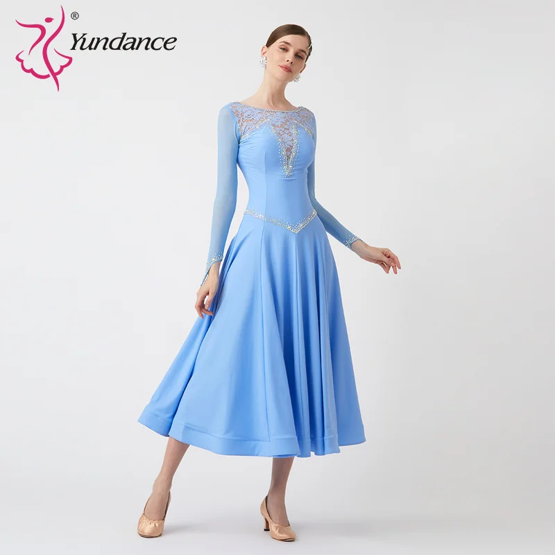 M-23066 New Women Modern Dance Rhinestone Color Diversity Dress Ballroom National Standard Waltz Competition Performance