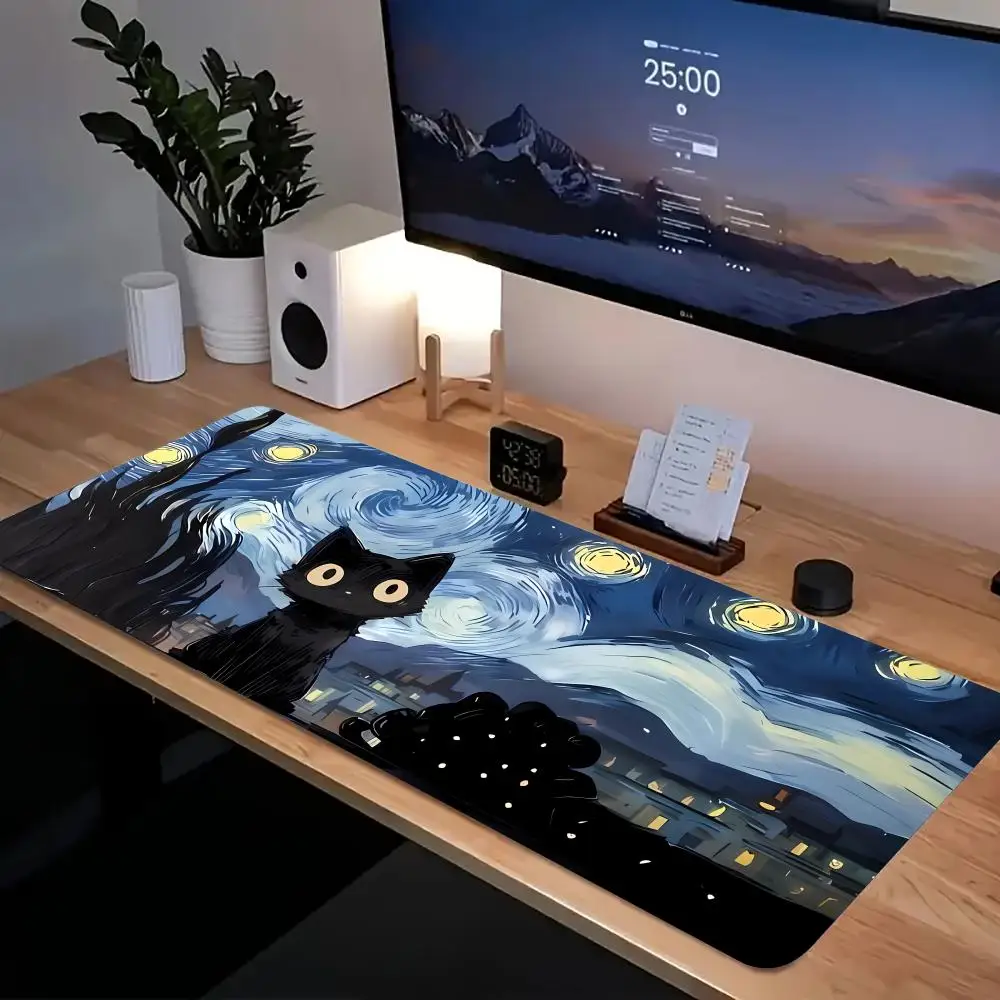 

Van Gogh Starry Sky Cat Mouse Pad Large Computer Office Table Mats XXL Rubber Anti-slip Gaming Keyboard Mousepads Long Desk Mat