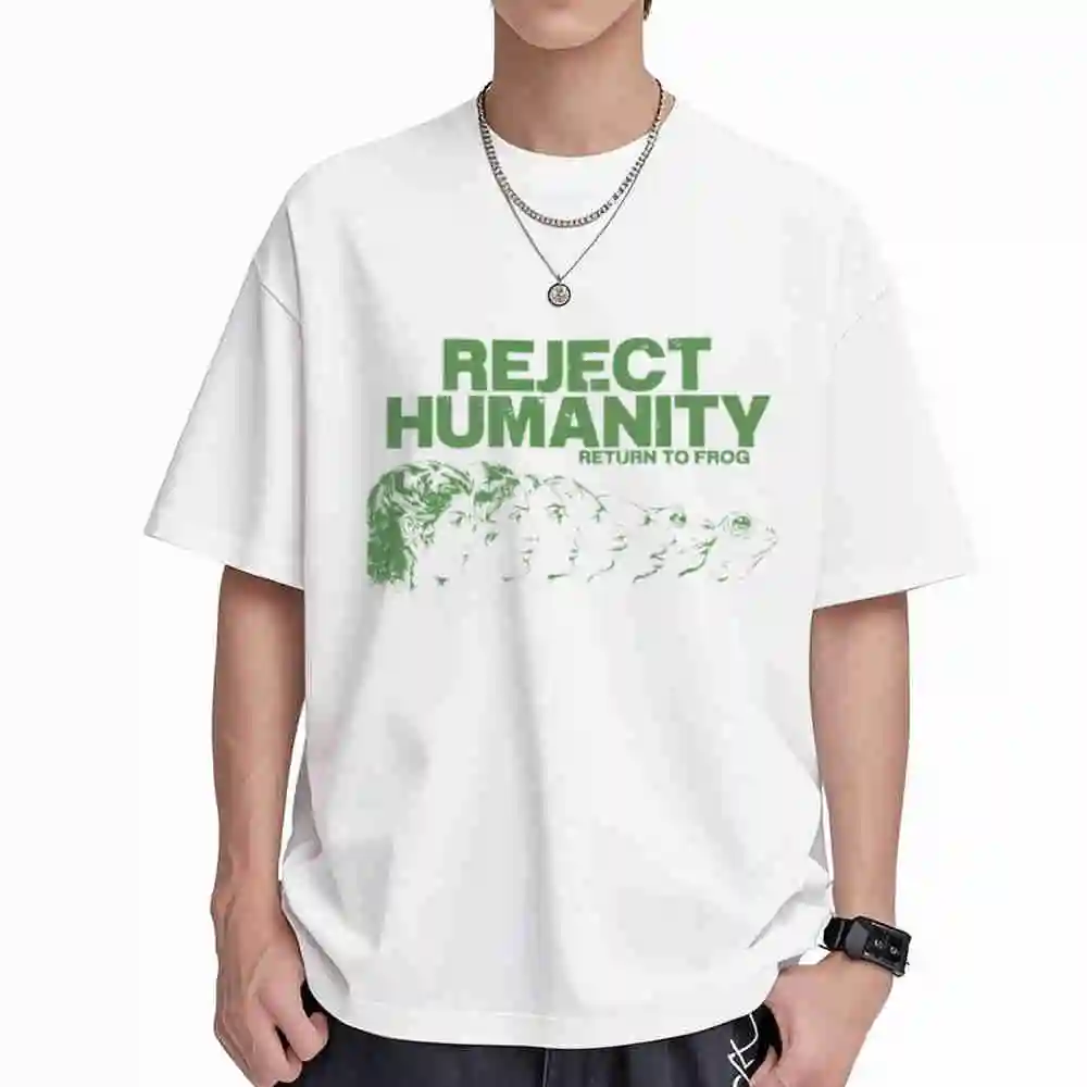 Reject Humanity Meme Weirdcore Vintage Animorphs Evolution Frogcore Short Sleeve Tee 100% Cotton T-Shirt