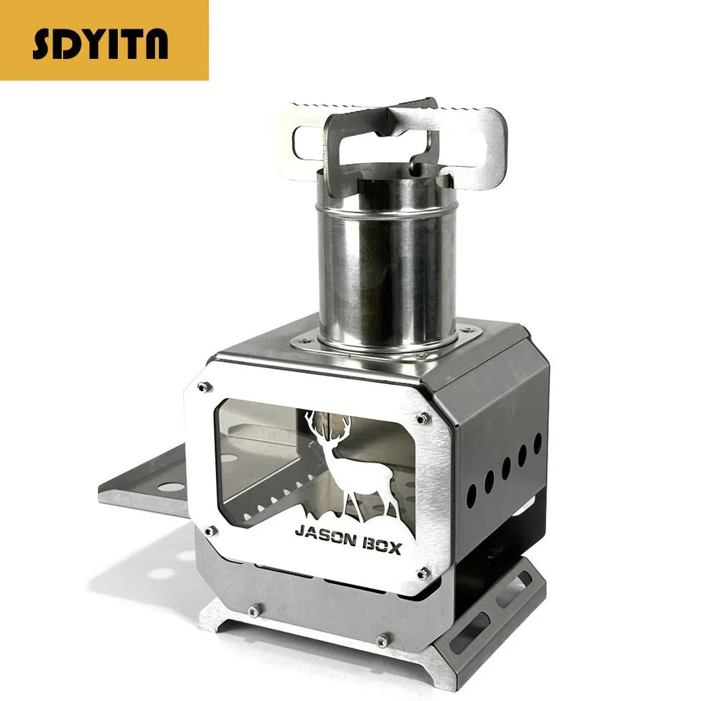Outdoor Stainless Steel Miniature Folding Stove Carbon Fire Pit Desktop Window Fire Viewing Warmth For Camping And Tent Use