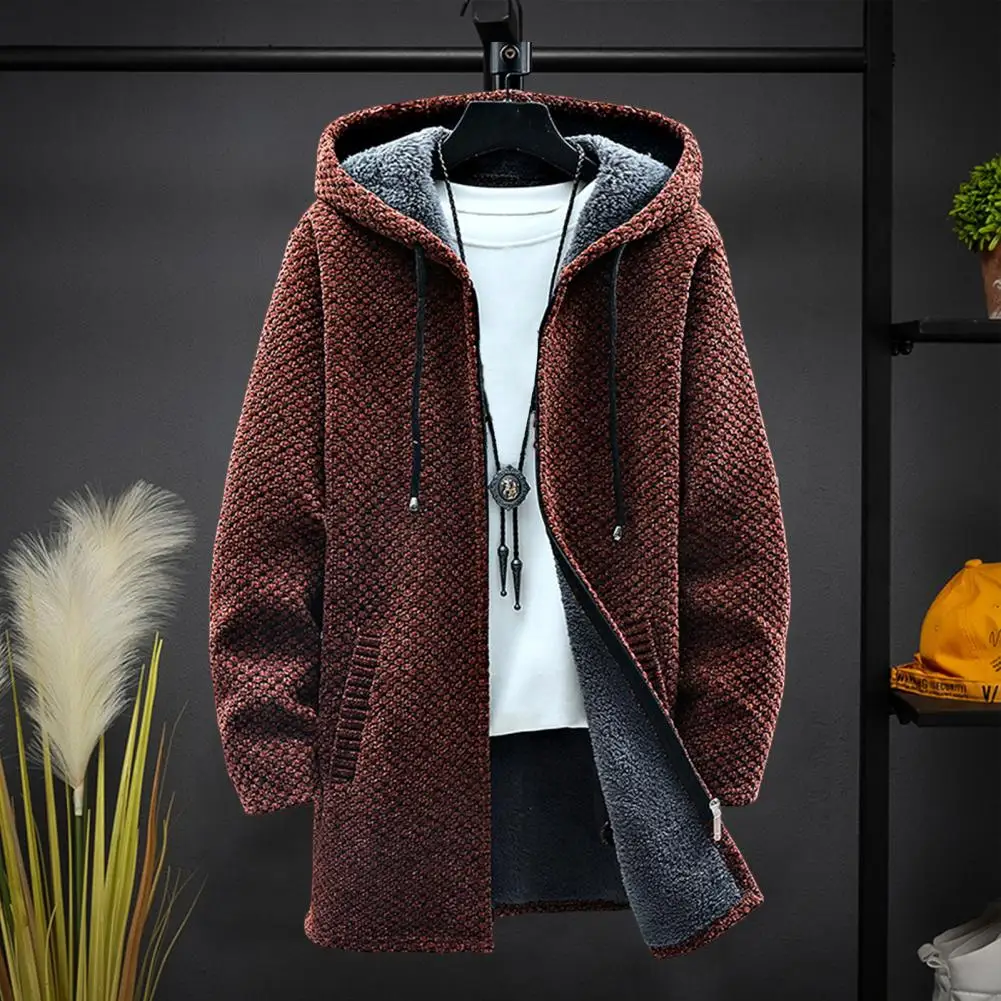 

Men Coat Popular Windproof Knitting Hooded Sweater Male Men Overcoat Zipper Knitting Jacket for Daily Wear