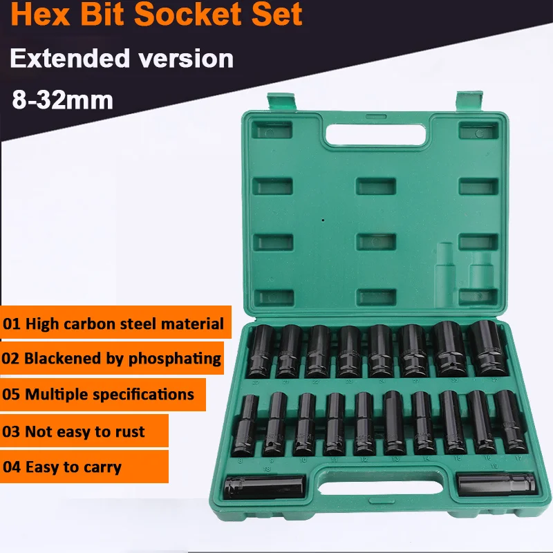 10/15/20 PCS 8-32mm Drive Electric Wrench Set Hex Bit Socket Set Metric Set for Auto Repairing and Household with Storage Case