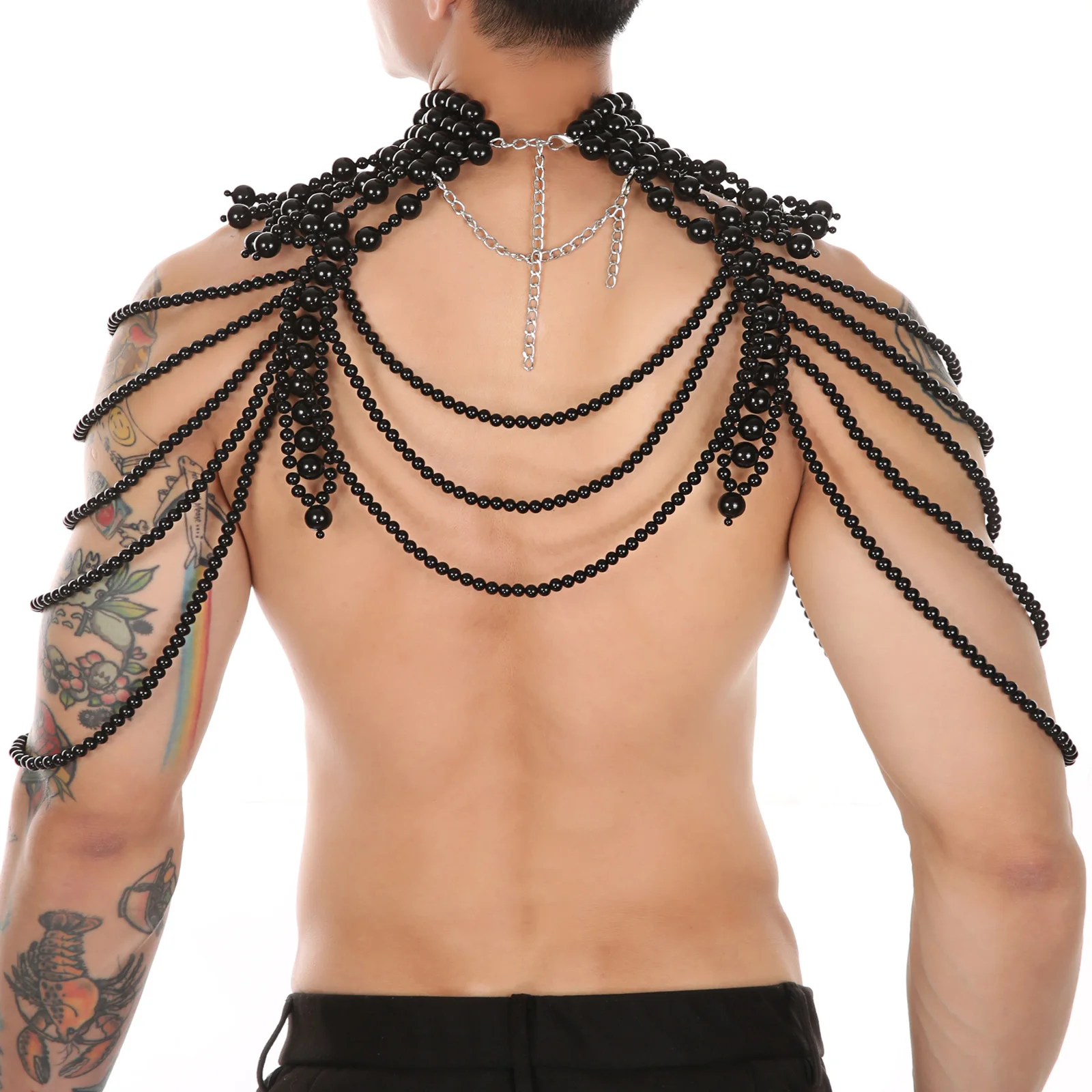 CLEVER-MENMODE Men Body Chest Harness Bondage Sexy Imitation Pearl Chain Bohemia Punk Bikini Party Rave Belly Clubwear