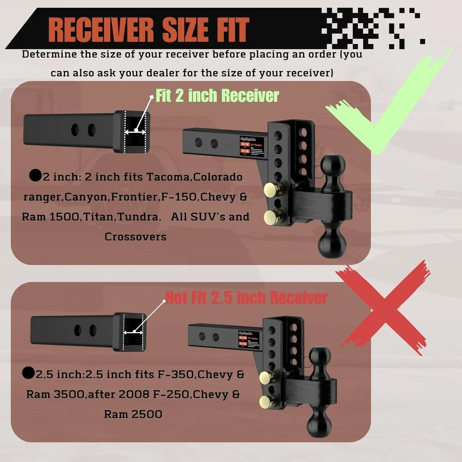 2' Adjustable Trailer Hitch, 4' Rise/Drop, 2' & 2-5/16' Balls, 25000 Lbs Heavy Duty, RV, Camper, Boat Trailer