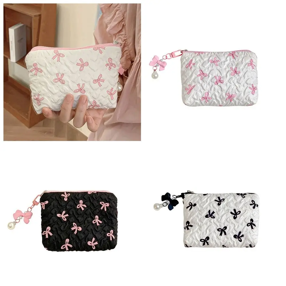 Travel Wash Bag Bow Pendant Bow Cosmetic Bag Korean Style Zipper Balletcore Makeup Bag Lager Capacity Coin Purse Student