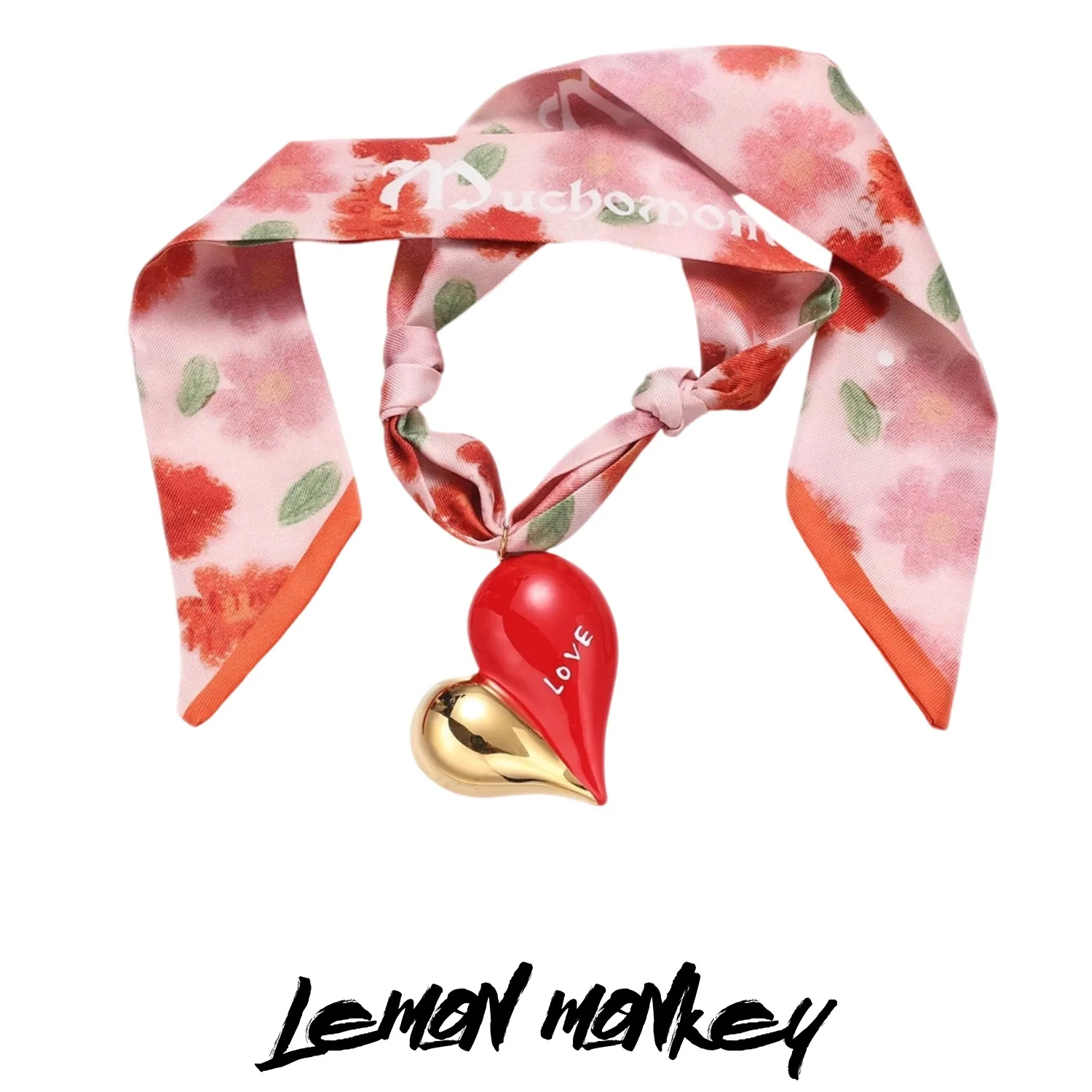 بيان قلادة كبيرة على شكل قلب وشاح حريري للنساء من الفولاذ المقاوم للصدأ هدية مجوهرات حمراء بالتنقيط بالزيت