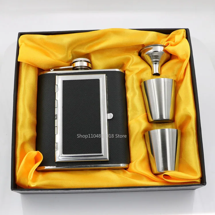 

5/6oz flasks Portable Flagon Hip Flask set with cup funnel cigar box for Whiskey Vodka Wine Pot Alcohol outdoor Drinking Bottle