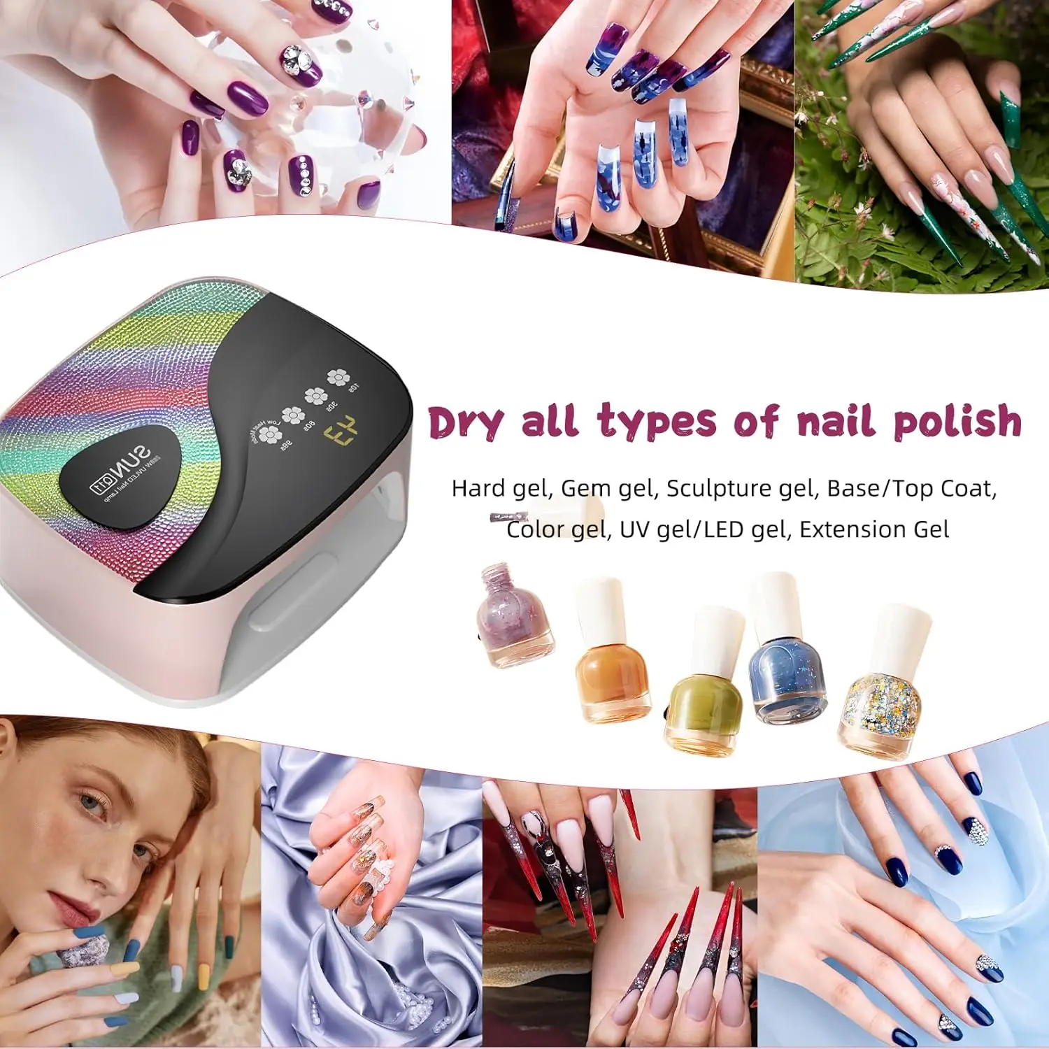 مصباح أظافر بالأشعة فوق البنفسجية مع 45 خرزة، 4 مؤقت، مستشعر تلقائي LED لأظافر الجل