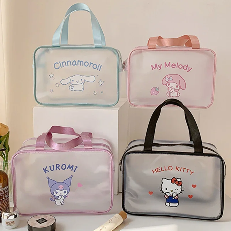 New Sanrioed Kuromi Jelly Tote Makeup Bag Kawaii Anime Hello Kitty Y2K Cinnamoroll Frosted Cartoon Waterproof Beach Bag Kid Gift