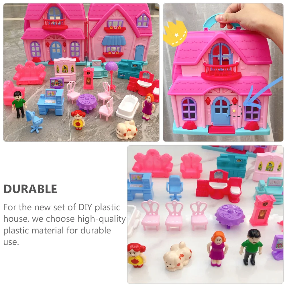 House Playset Dolls Furniture Princess Storage Box Toy with Simulation Light Kit