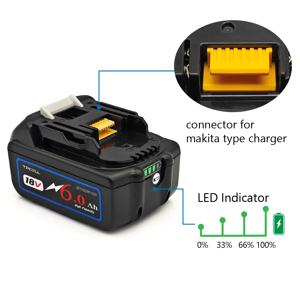 BL1860 6AH do akumulatorów Makita 18V do elektronarzędzi Li-ion Zamiennik LXT BL1850 BL1840 do wkrętarki 18 V z BMS TPCELL 18V