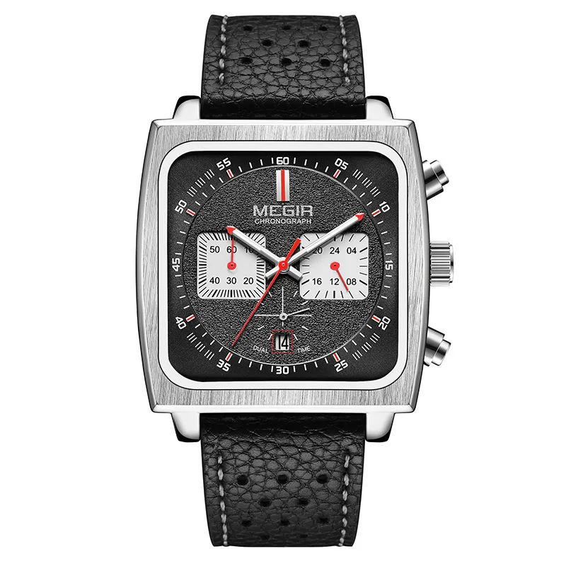 

Men’s Square Quartz Watch Chronograph Multifunction Waterproof Luminous Calendar Business Stainless Steel Wristwatch