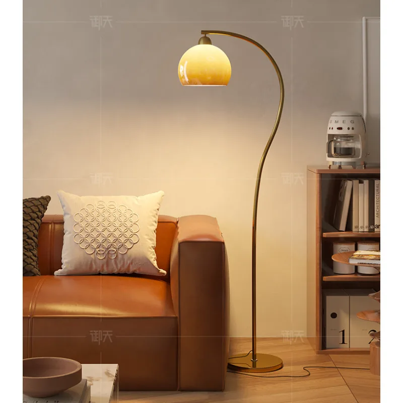 

French Mushroom Glass Shade Led Floor Lamps for Living Room Ambient Lamp Sofa Side Remote Control Dim Standing Lights Home Decor