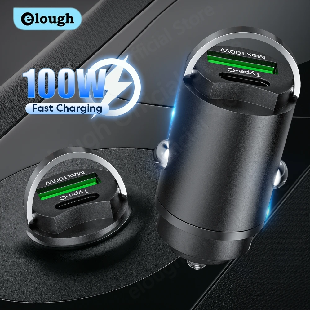 Elough 100W Car Charger USB C Super Fast Charging PD Car Phone Charger Adapter For iPhone 14 Samsung Huawei Xiaomi QC3.0 Charger