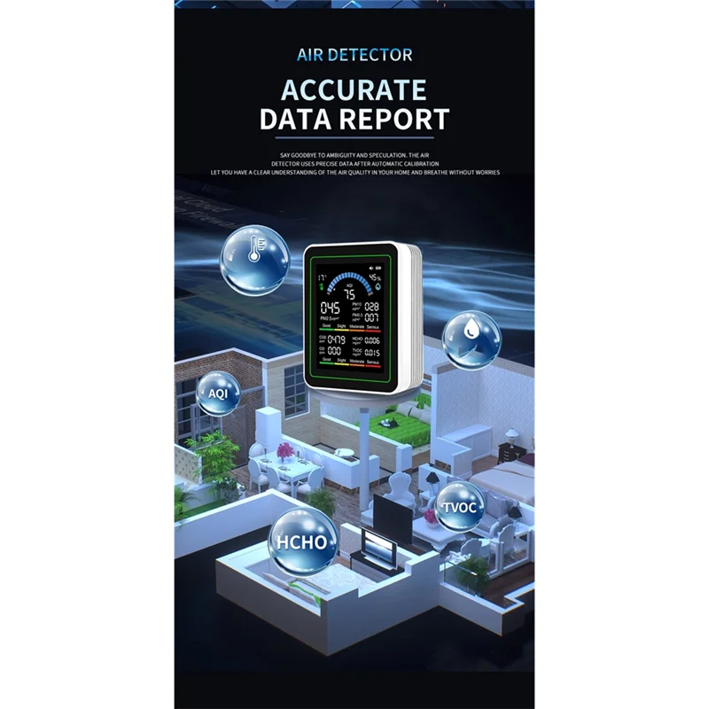 B29C-10-In-1 Monitor Kualitas Udara Formaldehida Penguji Kelembaban Suhu Detektor Formaldehida CO 2 untuk Dalam/Luar Ruangan