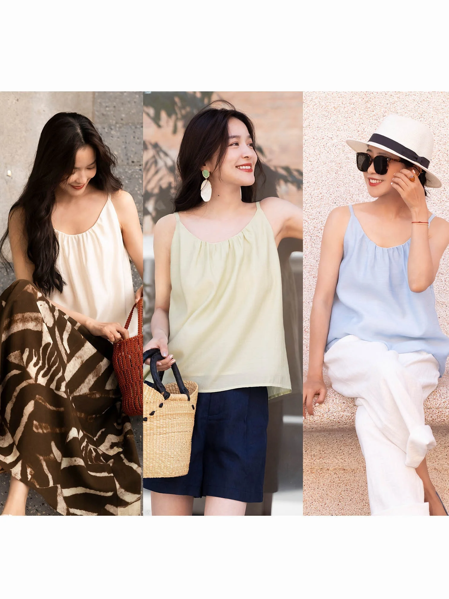 

Ele Summer Wind Light Cool Wearable Cotton Loose Strap Vest Women's Casual Faion ort Length Outerwear 40607
