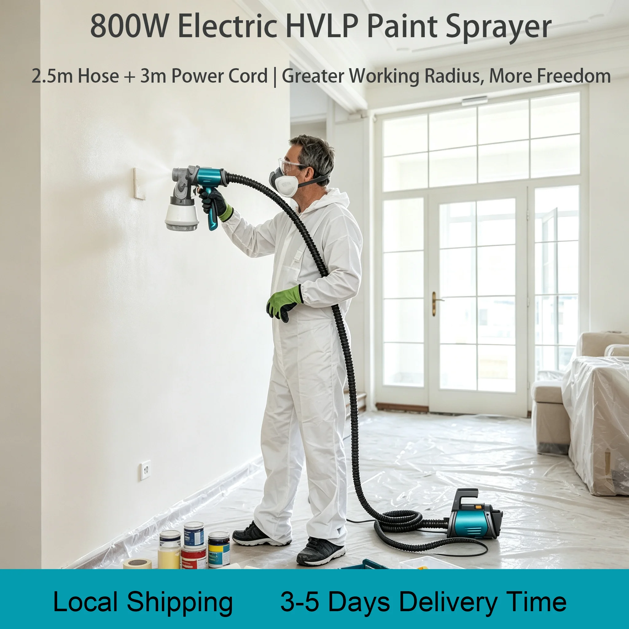 800W Elektrische HVLP-Farbspritzpistole 1200ml/min HVLP-Pistole mit 4-Düsen-Set & Schultergurt Reduziert die Belastung der Hand für Hausanstriche, Schränke, Zäune, Wände, Innenräume