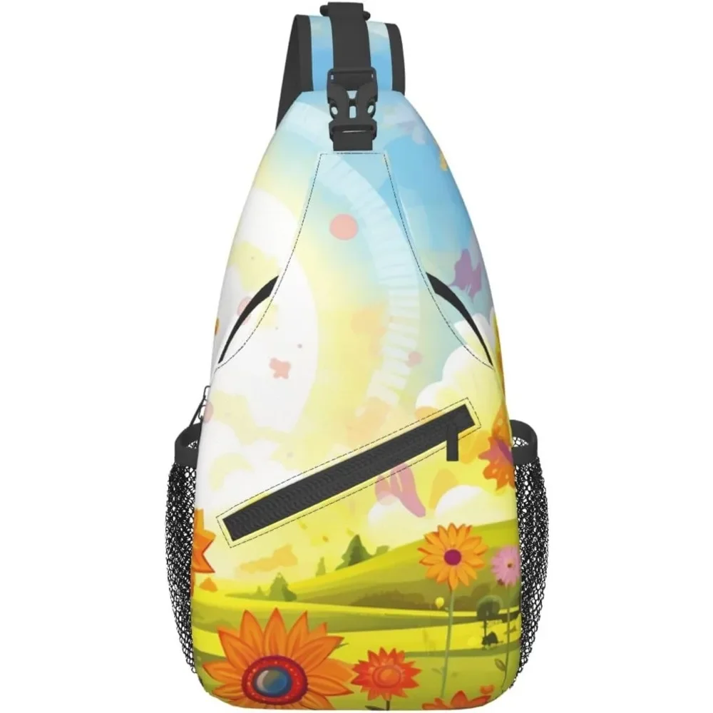 Sun Butterflies Flowers Print Cross Chest Bag Crossbody Backpack Sling Shoulder  Travel Hiking Daypack Cycling 