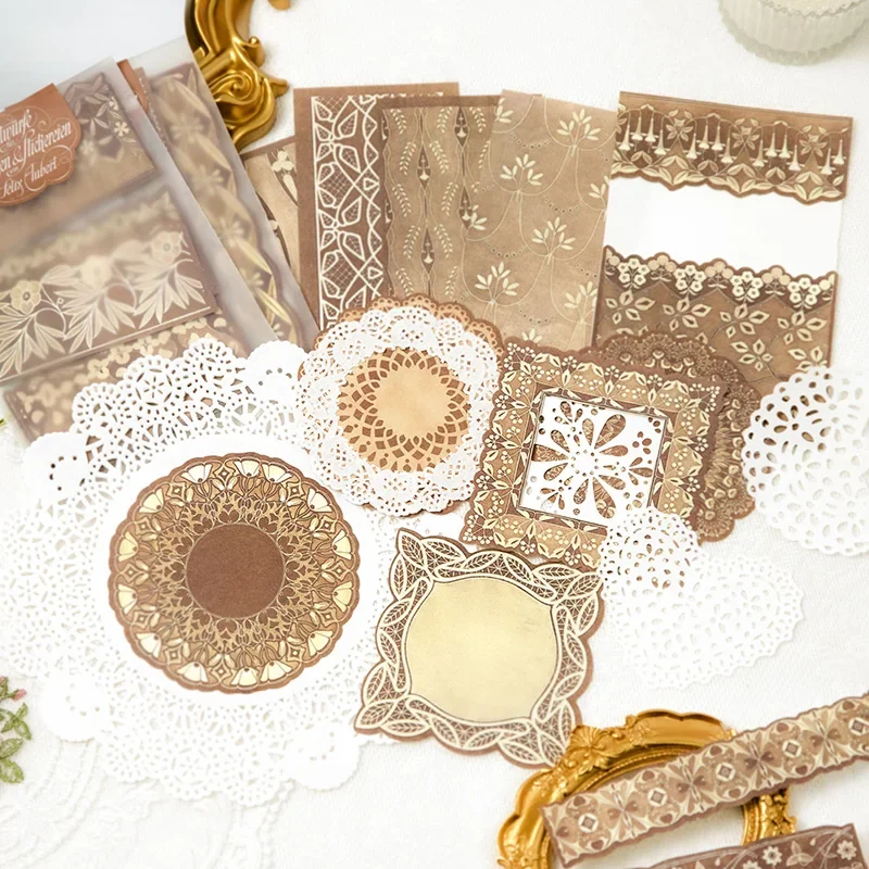 40 Pieces Memo Pad  Vintage literary lace hand tent DIY decorative collage  journal supplies  material paper 8 styles