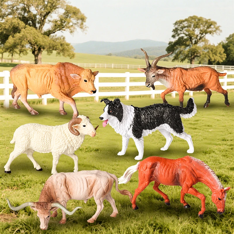 Oenux Zoo World Farm Animal Horse Cow Pig Sheep Goat Donkey Model Action Figures Lion Tiger PVC Educational Cute Kids Toy Gift