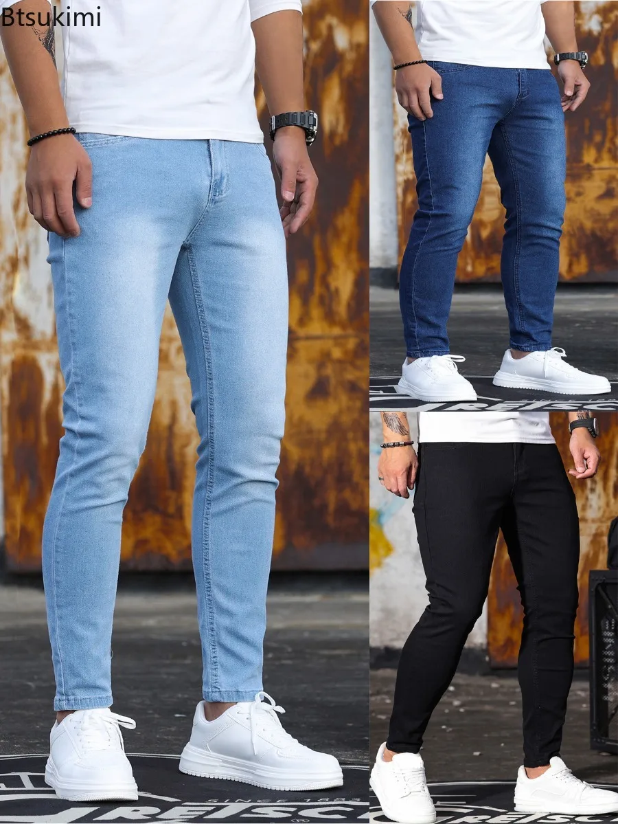 

2026 Новые мужские облегающие классические джинсы, повседневные эластичные джинсы скинни в уличном стиле, весна-осень, повседневные универсальные джинсовые брюки-карандаш