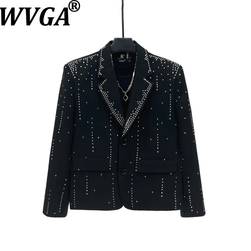 

Мужской осенний пиджак WVGA с эффектом горячих бриллиантов, модный темный стиль, нишевый шик, повседневный, со звездным узором, с подплечниками, укороченный, W21569