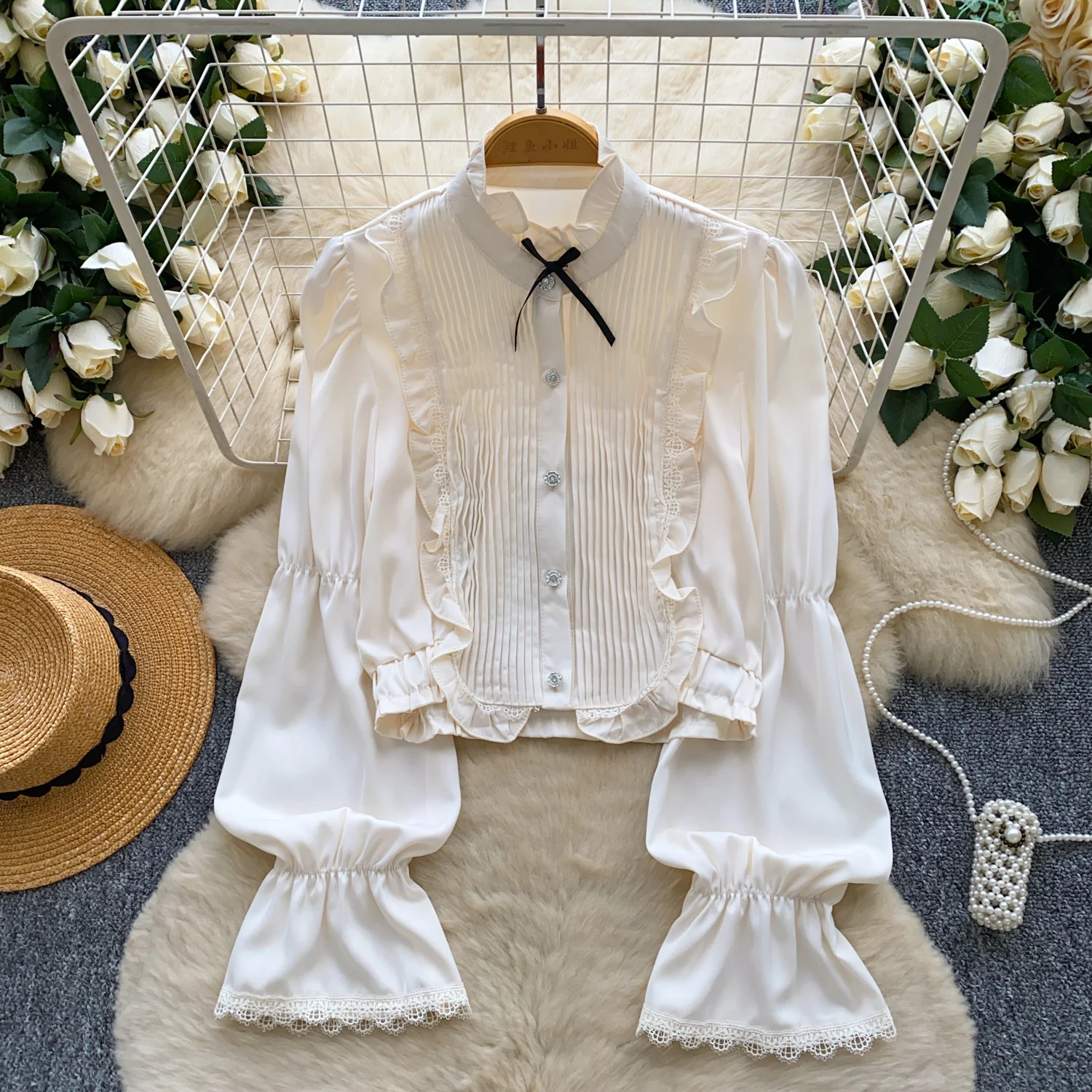 

Elegant Sexy Spliced Edible Tree Fungus button long sleeve Top Women Korean Fashion High Street Autumn Clothing