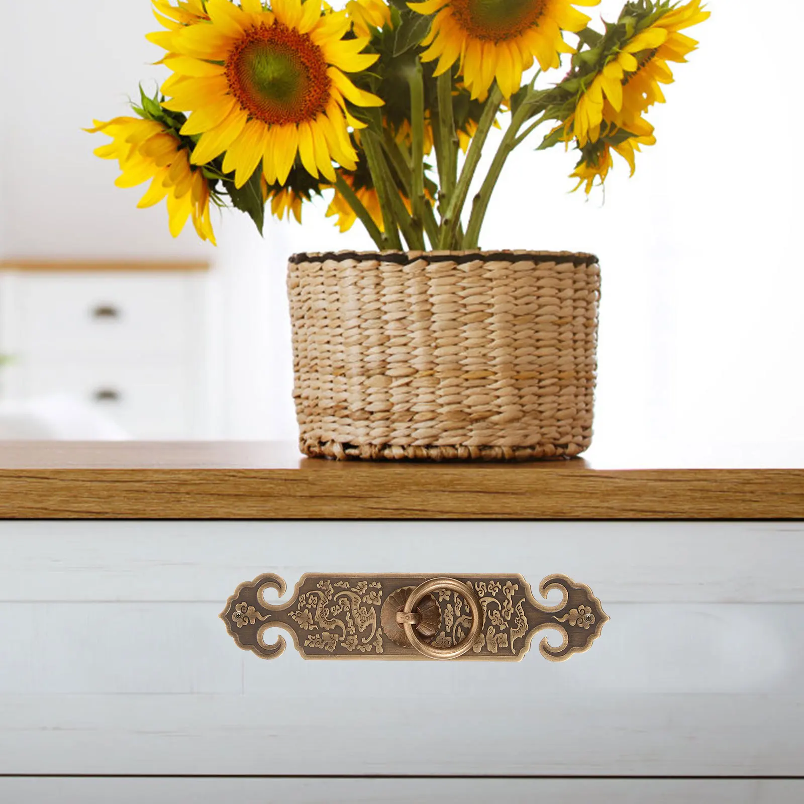 

2Pcs Vintage Double Door Handles Chinese Style Metal Pull Rings Compact Decorative Cabinet Drawer Dresser Hardware Fixture