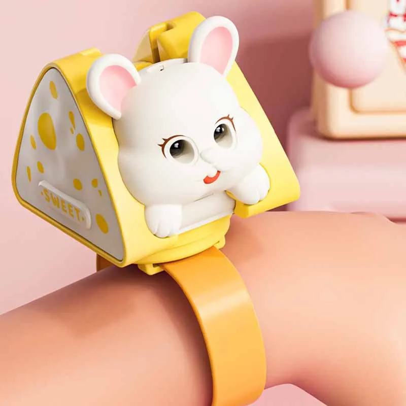 Montre de projection dynamique amusante pour enfants, lapin fromage, jouets émettant de la lumière, clap animal mignon, cercle de dessin animé, cadeaux d'anniversaire, nouveau