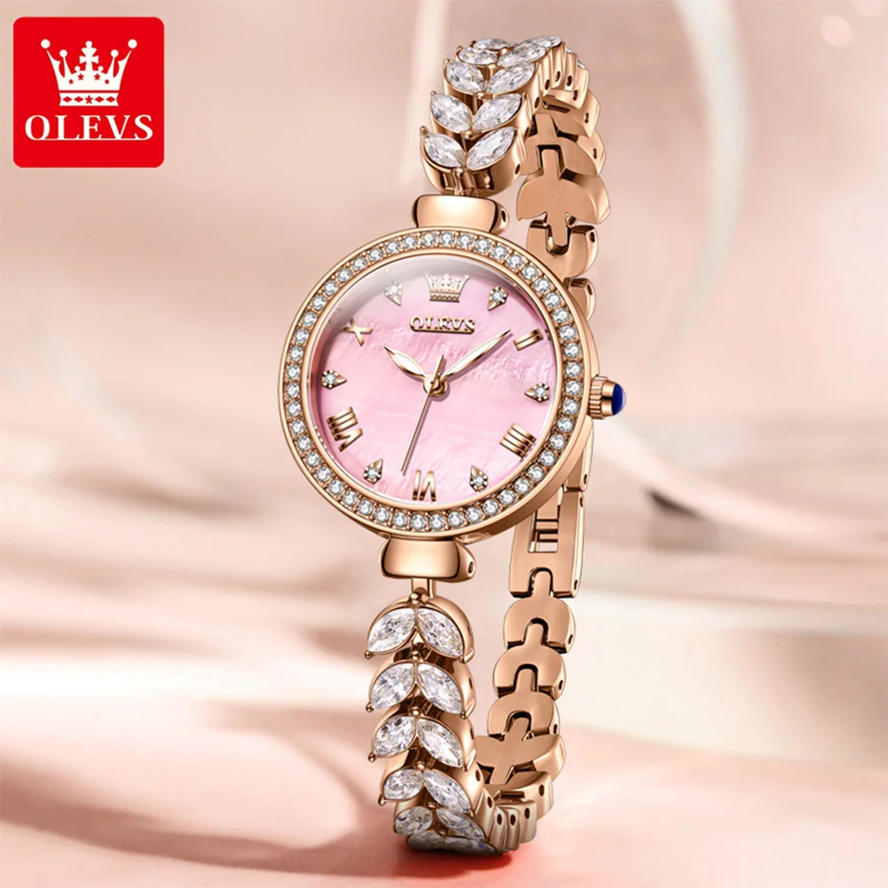 OLEVS 9971 Women's Watches Elegant Fashion Original Wristwatch Waterproof Fish Bone Strap Luminous Hand Diamond Bezel Reloj