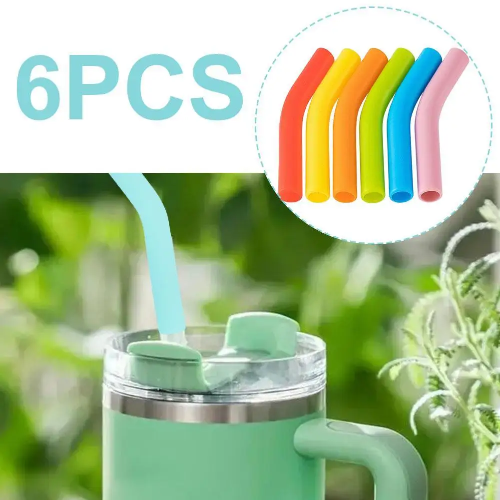 6pcs Silicone Material Straw Sleeves Reusable Straws Tips Multi-Color Food Grade Straws Covers Bendable Straw Accessories