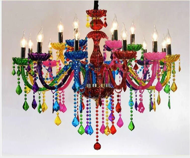 Image 5: Lustre en Cristal coloré salon pendentif Art éclairage lampe d'intérieur maison décorative salle De Cristal Lustres De Cristal