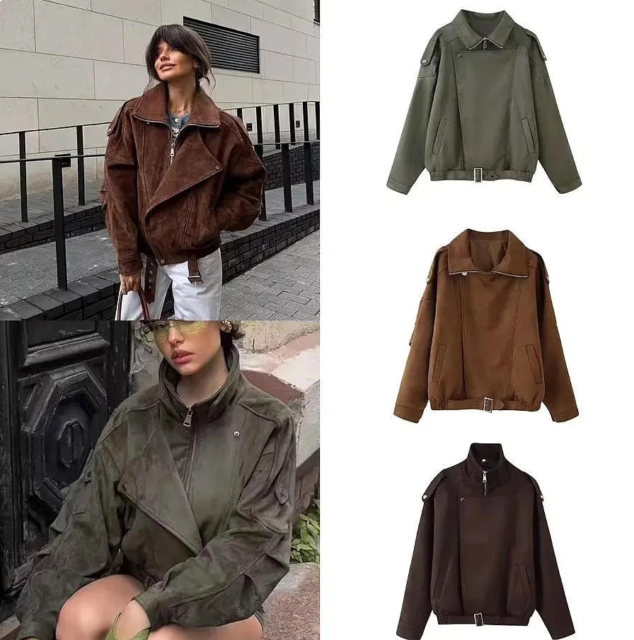 Short Motorcycle Jacket Women Casual Streetwear Cropped Coats Blazer Outerwear Spring Summer