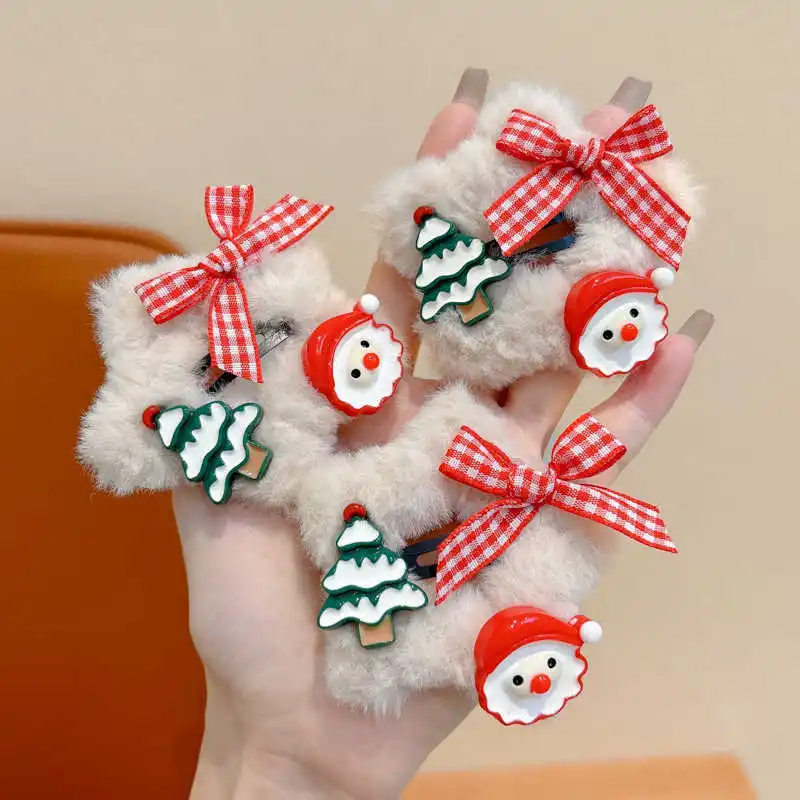 Christmas Plush Star Hairpin Girl Heart Cartoon Holiday Santa Claus Elk Edge Clip Dress Up Hair Antler Festivel Hair Accessories