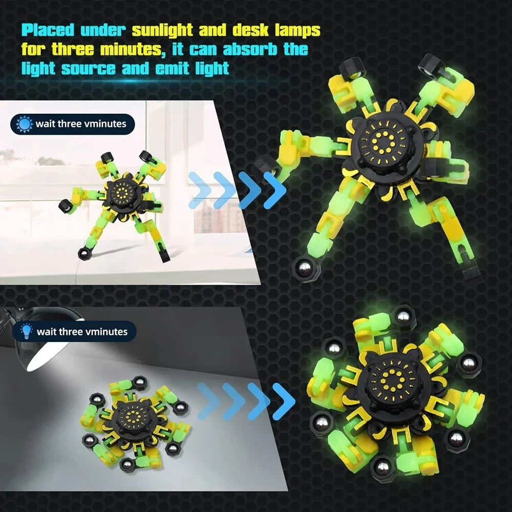 4 pezzi Fidget Spinners Glow in The Dark Fingertip Gyro Robot deformabile fai da te divertenti giocattoli sensoriali decompressione Spinner bomboniere