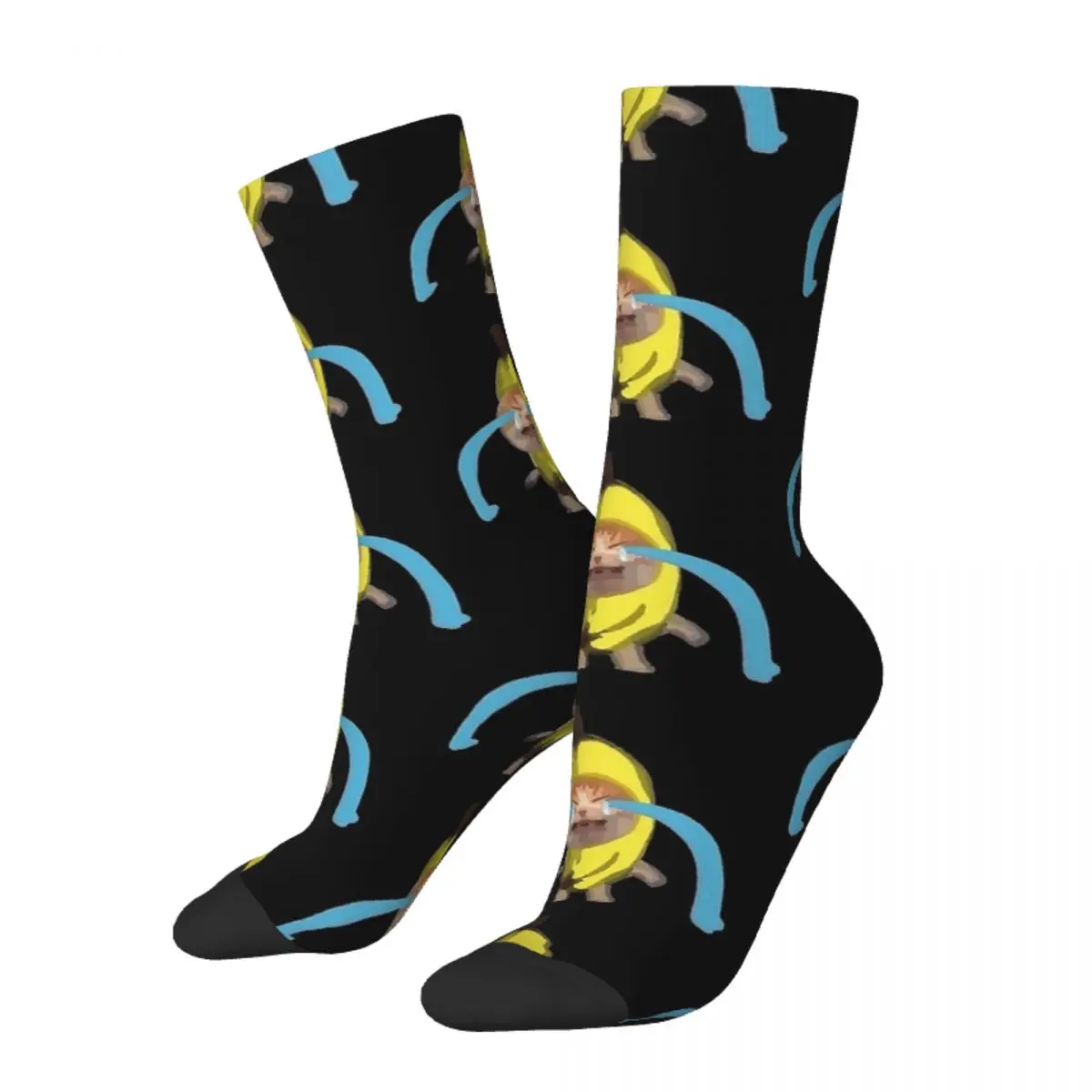 Banana Cat Crying Meme Stockings Couple Funny Fruit Socks Breathable Trendy Socks Autumn Outdoor Non Slip Socks Birthday Gift