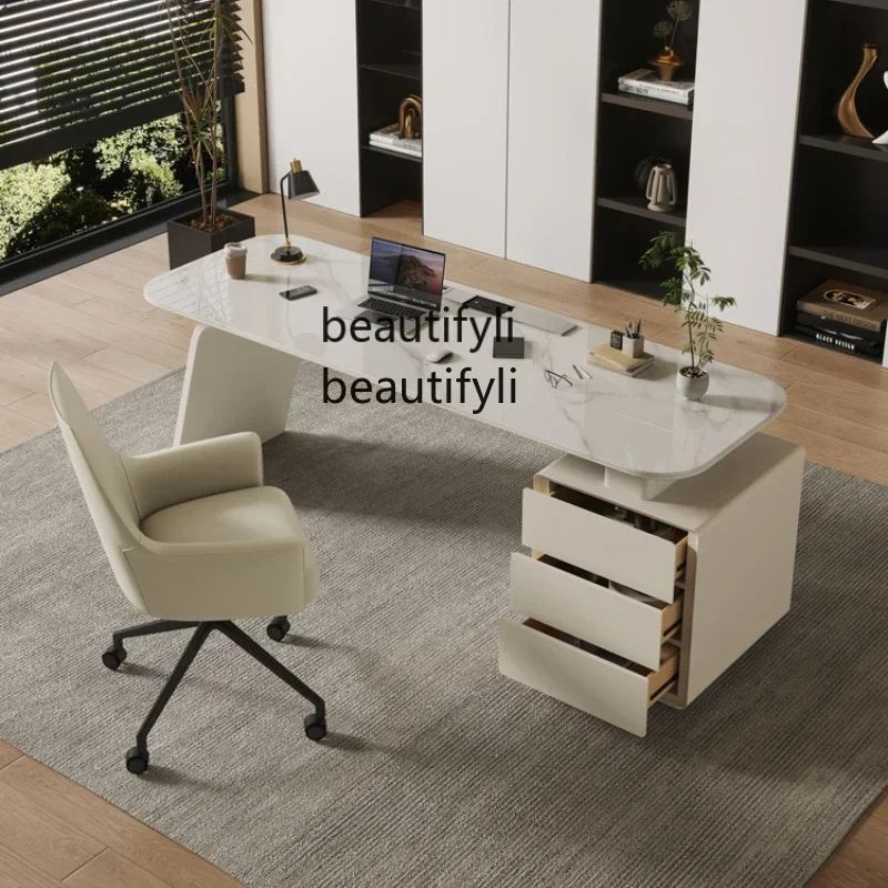 Cream Wind Desk Modern Home Study Computer Desk Bedroom Slate Office Desk and Chair