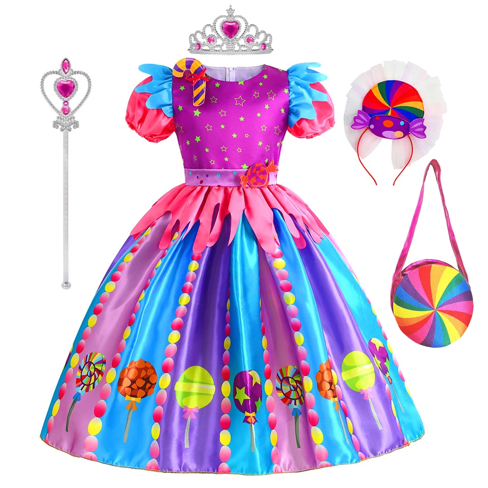 Purim Dress Christmas Baby Girls Rainbow Candy Costume tutu Dress Lollipop Princess Dress for Kids Birthday Party Clothes