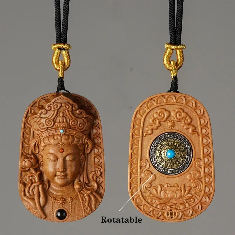 Wooden Guanyin Bodhisattva Buddha head pendant Solid Wood Fine carving Feng Shui tag Home Room, Car Decorations Gift Souvenir