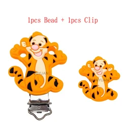 2pcs one set Silicone princess winnie the pooh Tigger marie cat Beads and Pacifier clip Baby Teether Food Grade For Clip Teether