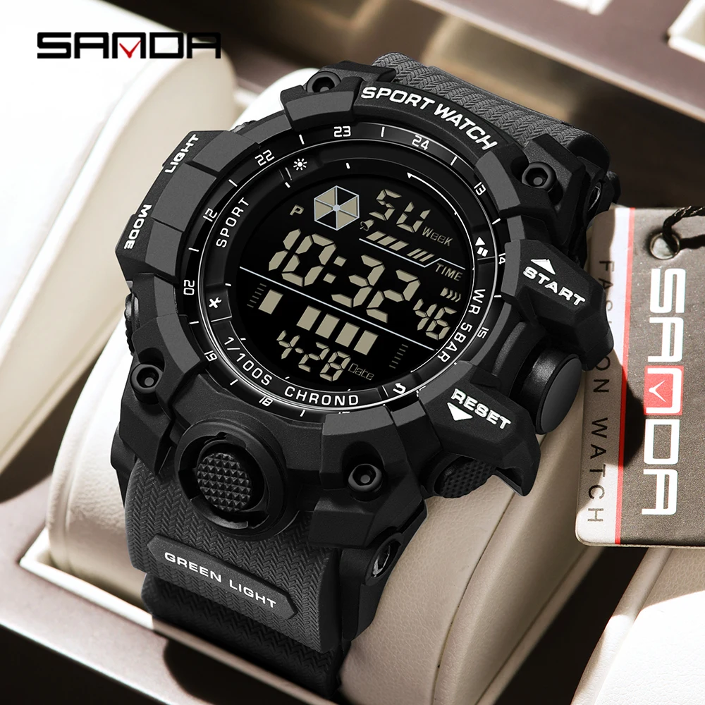 SANDA 6229 Reloj electrónico deportivo a la moda para hombre, reloj electrónico multifuncional resistente al agua con luz nocturna para hombre 2024