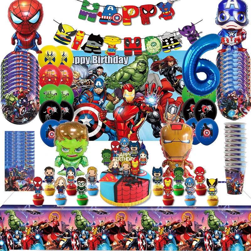 Avengers Superhero Birthday Party Decoration Banner Balloon Tableware Backdrop The Avengers Baby Shower Party Supplies