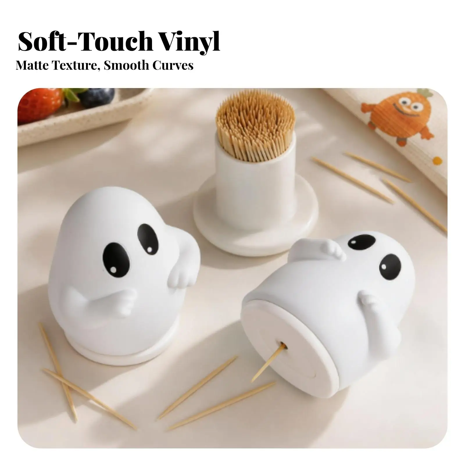 Fun Ghost Toothpick Holder with Oval Eyes Skewer Dispenser for Holiday Dining Compact Countertop Storage