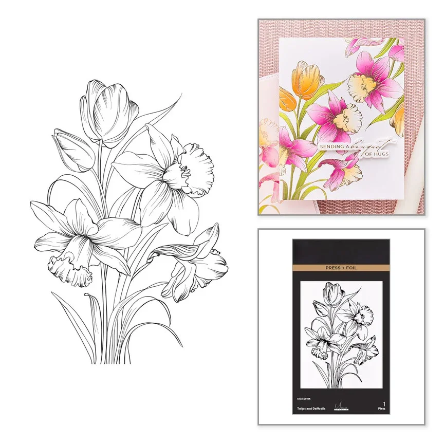 

Tulips Daffodils Girl Facets Metal Cutting Dies Clear Stamps Tulips Press Plate Stencil for DIY Make Card Scrapbook March 2026 N