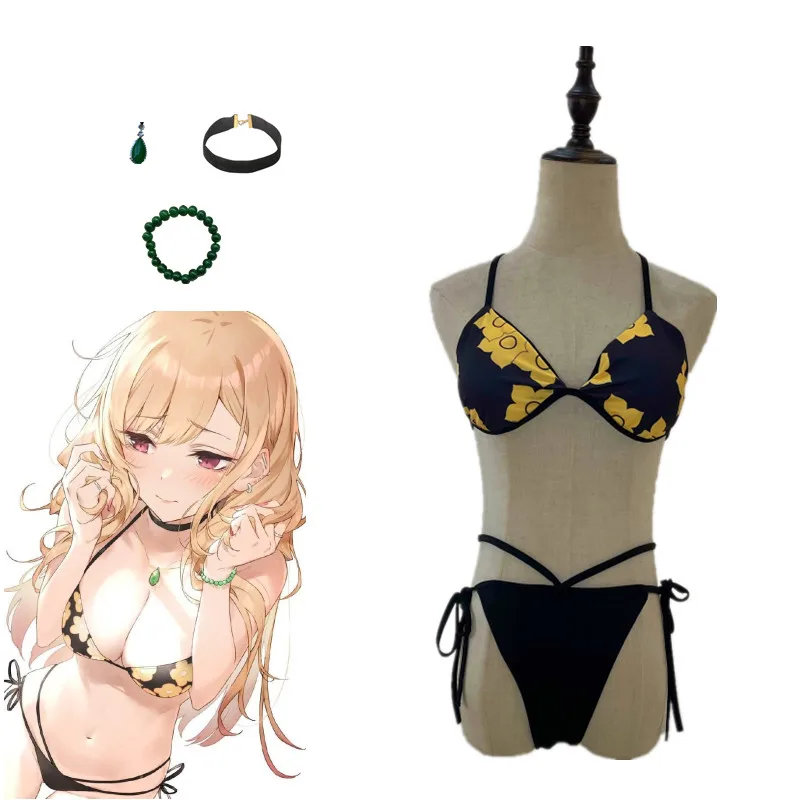 Anime My Dress-Up Darling Marin Kitagawa Cosplay Costume Swimwear Outfits Halloween Carnival Suit Swimsuit Cute Floral Bikini