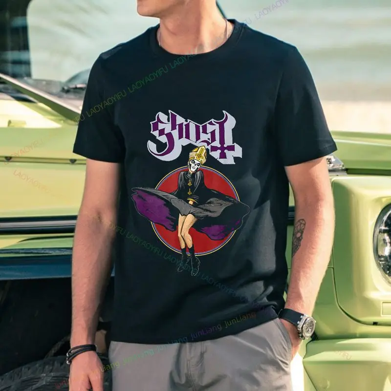 تي شيرت جديد برسومات Ghost Rock Band تي شيرت كاجوال أنيق ملابس روك ستريت بأكمام قصيرة بالإضافة إلى حجم تي شيرت هاراجوكو فضفاض