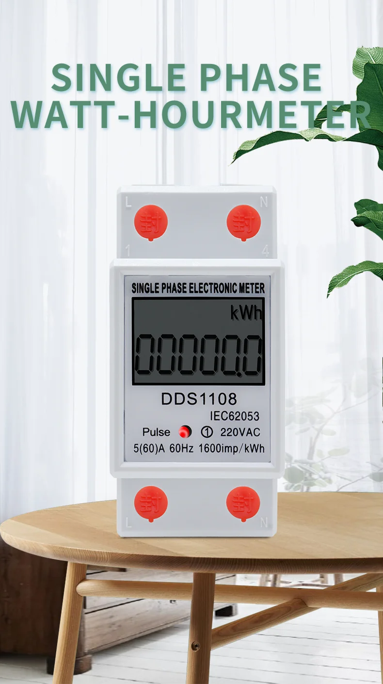 LCD-Digitalanzeige, Stromverbrauchsmesser, einphasiger Energiezähler, Watt, Wattmeter, kWh, 230 V AC, 50 Hz, 60 A, elektrische DIN-Schiene – Detail 1