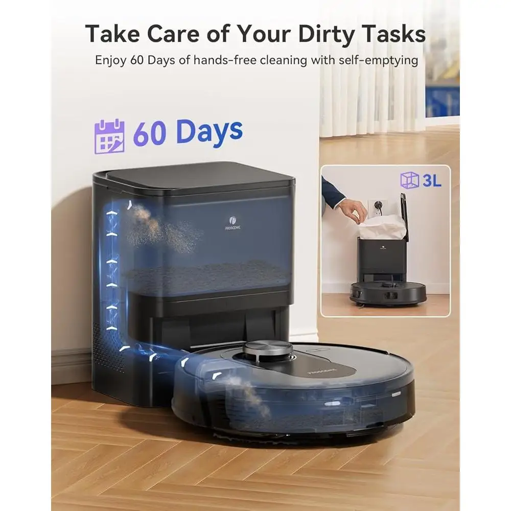 Smart Robot Vacuum Mop Self Emptying 60 Days 5000Pa Suction LiDAR Navigation App Voice Control